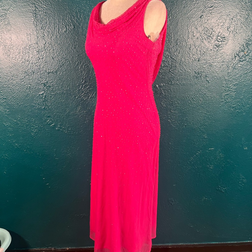 Vintage Y2K magenta formal beaded dress very retro 60s feel small